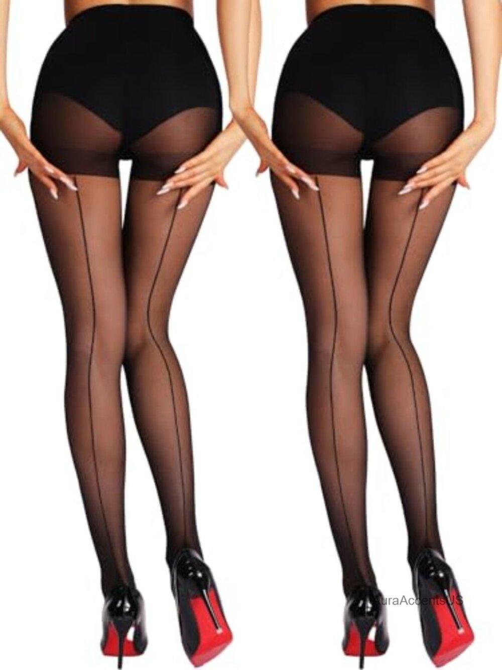 Backseam Sheer Tights Women 2 Pair Cuban Heel Pantyhose Control Top Nylon